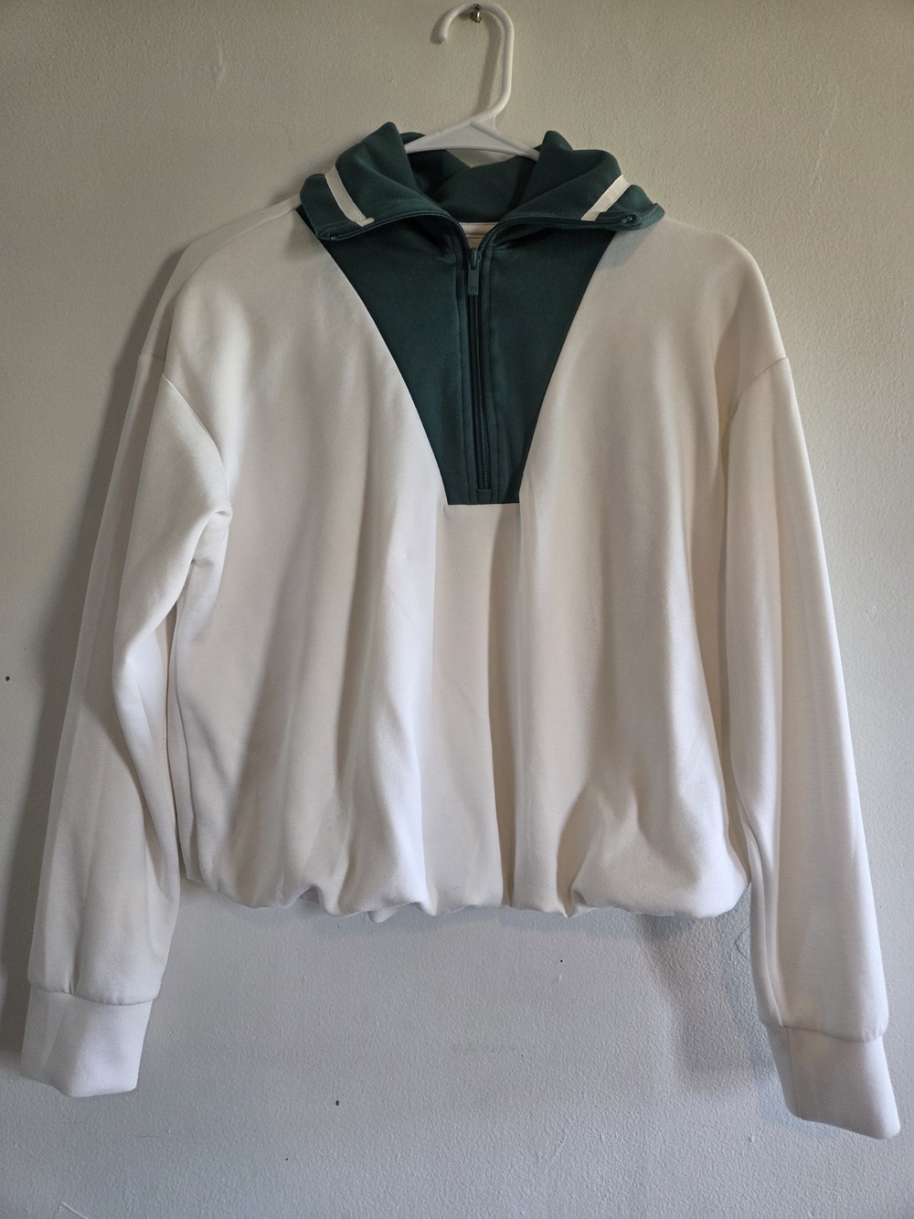 all in motion White Pullover with Teal Zip-Front Mock Neck